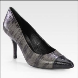 Tory Burch Gray and Black Cap Toe Pump